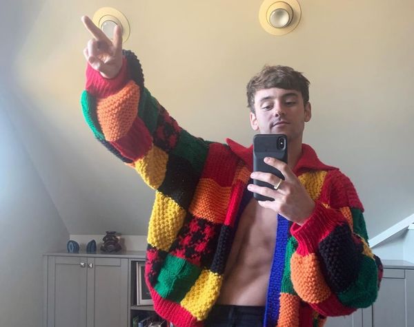 Watch: Tom Daley Knits a Rainbow Cardigan Fit for Harry Styles